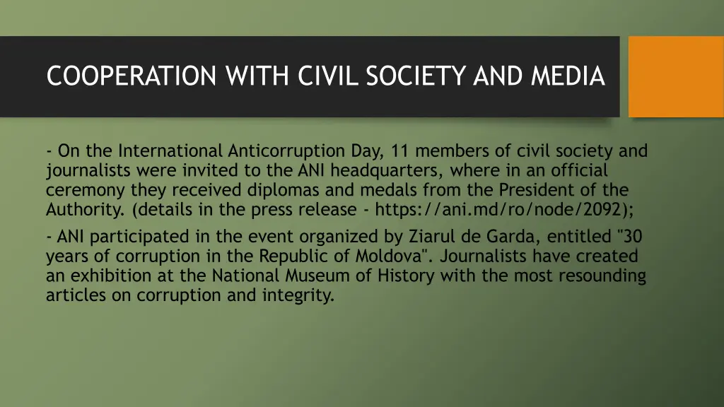 cooperation with civil society and media