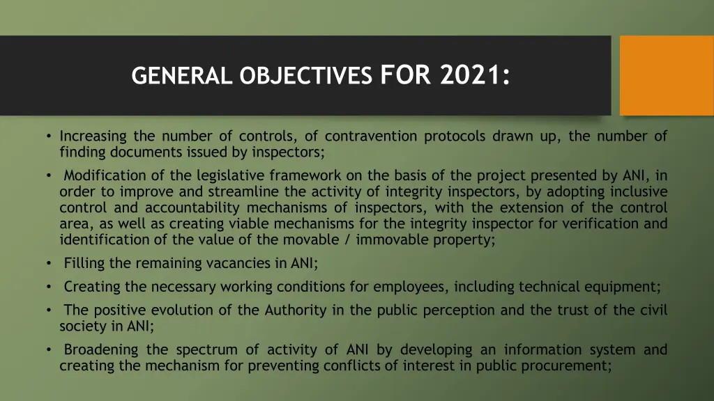 general objectives for 2021