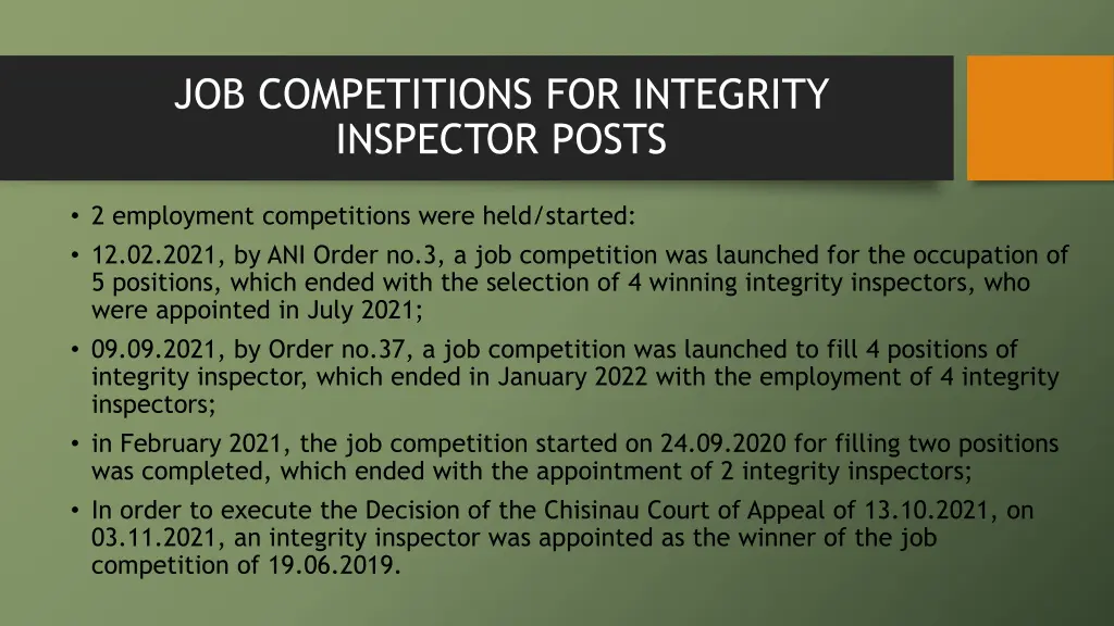 job competitions for integrity inspector posts