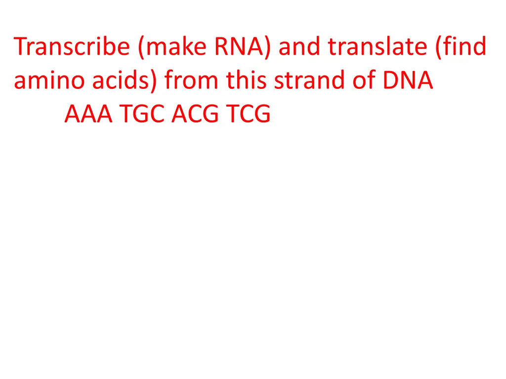 transcribe make rna and translate find amino