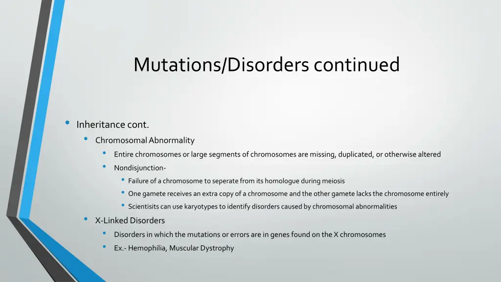 mutations disorders continued