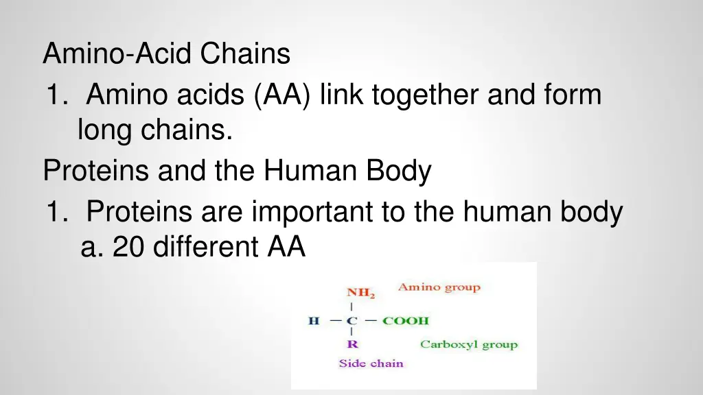 amino acid chains 1 amino acids aa link together