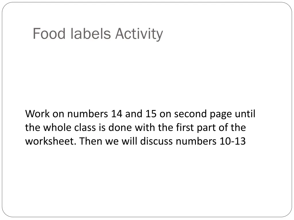 food labels activity