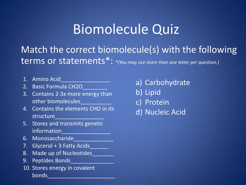 biomolecule quiz