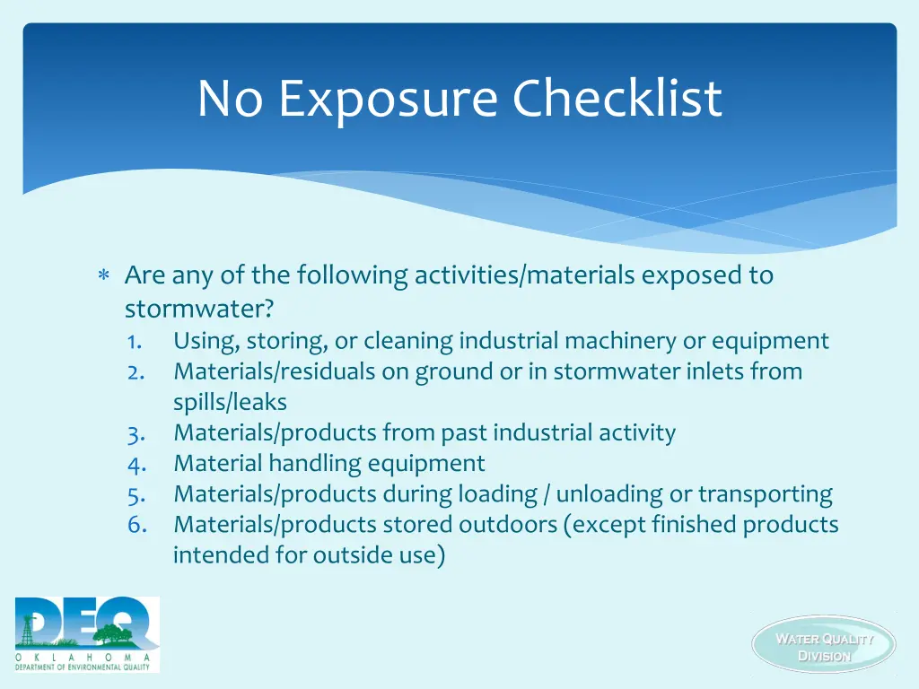 no exposure checklist