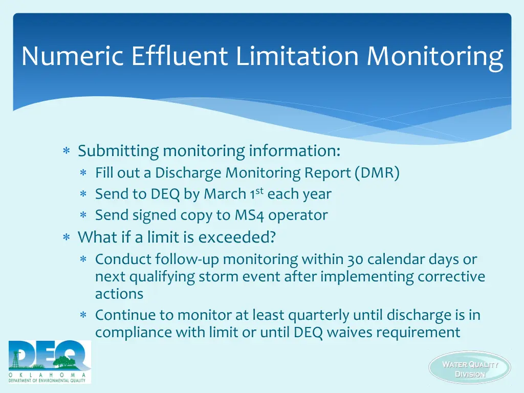 numeric effluent limitation monitoring 1