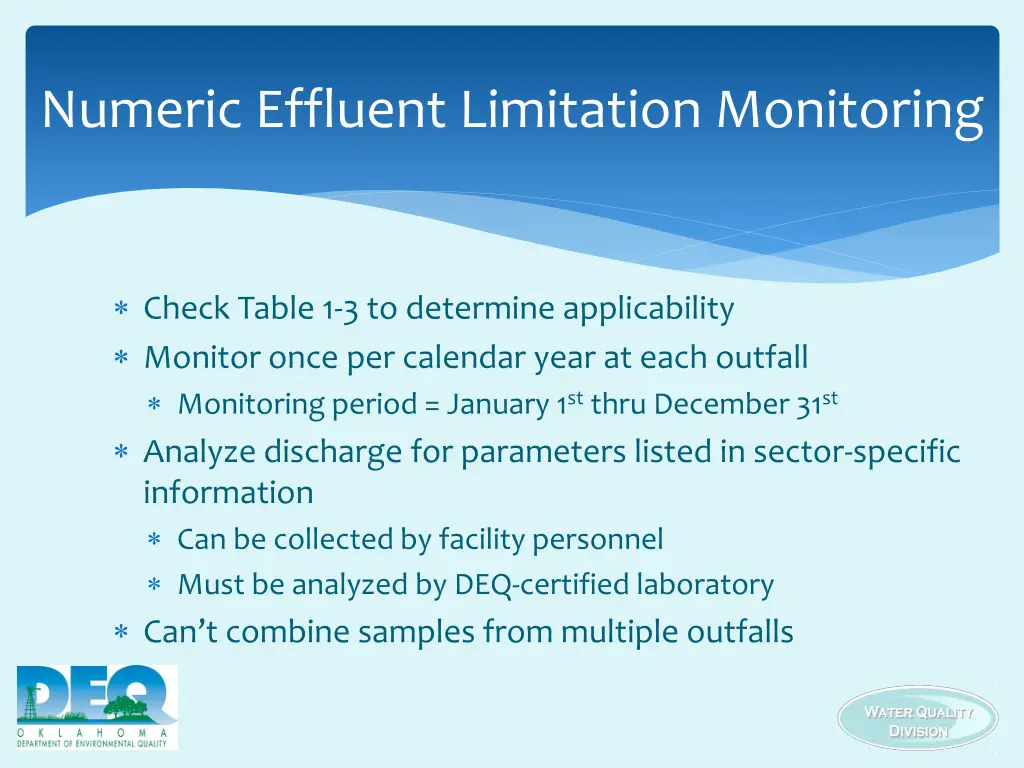 numeric effluent limitation monitoring