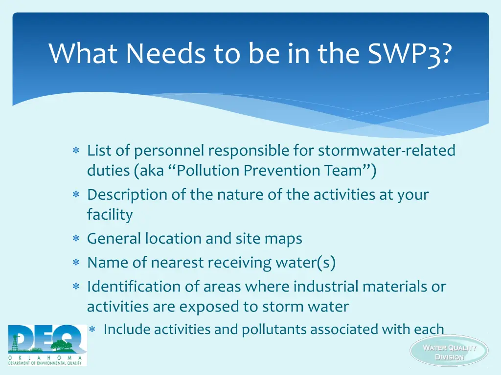 what needs to be in the swp3 1