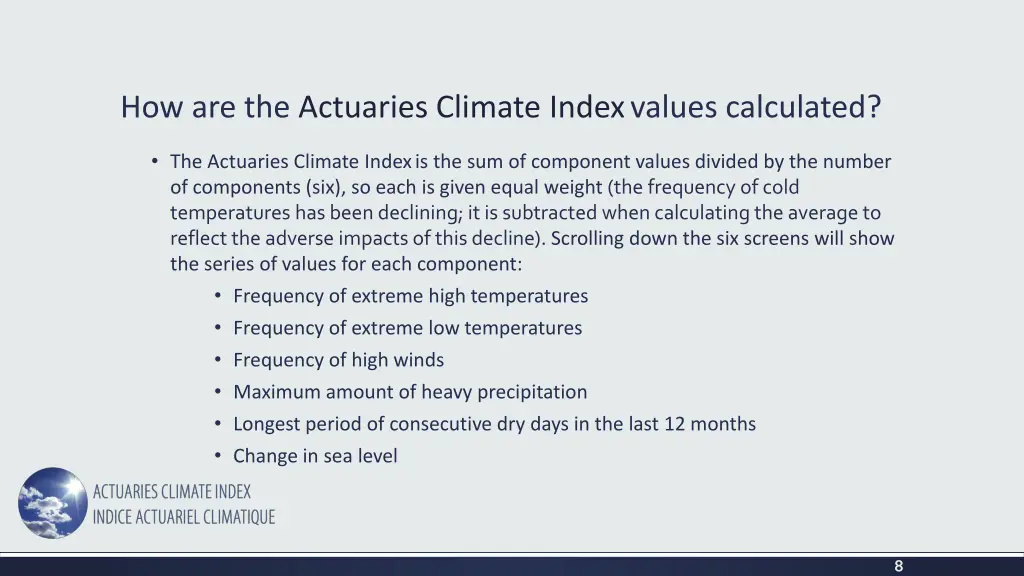 how are the actuaries climate index values