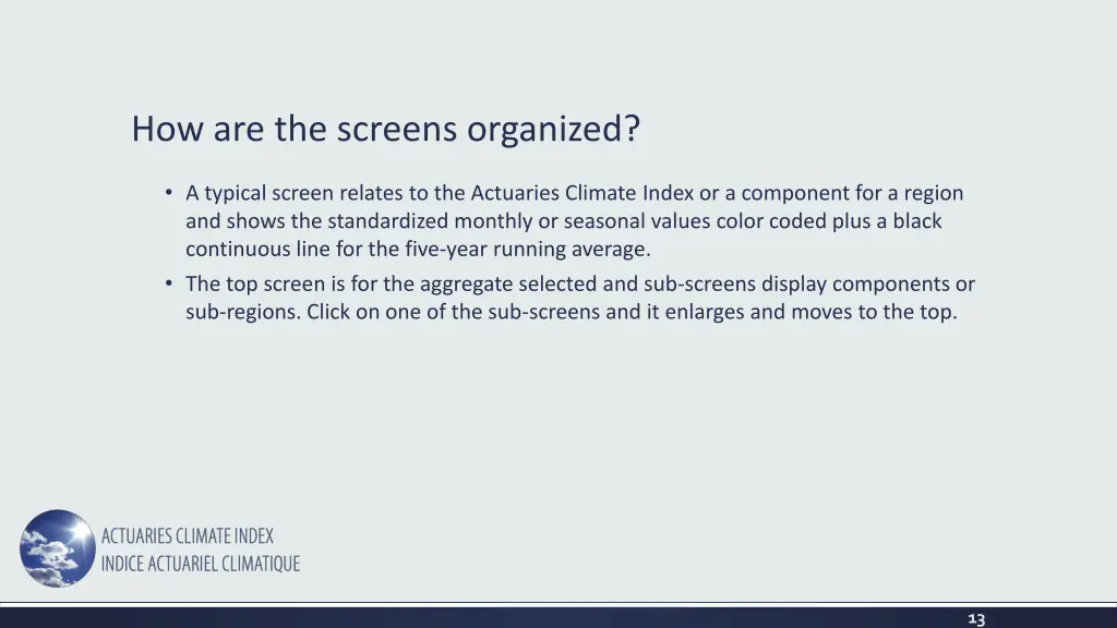 how are the screens organized