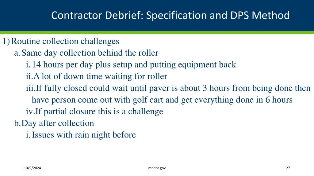 contractor debrief specification and dps method 1