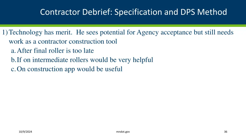 contractor debrief specification and dps method 10