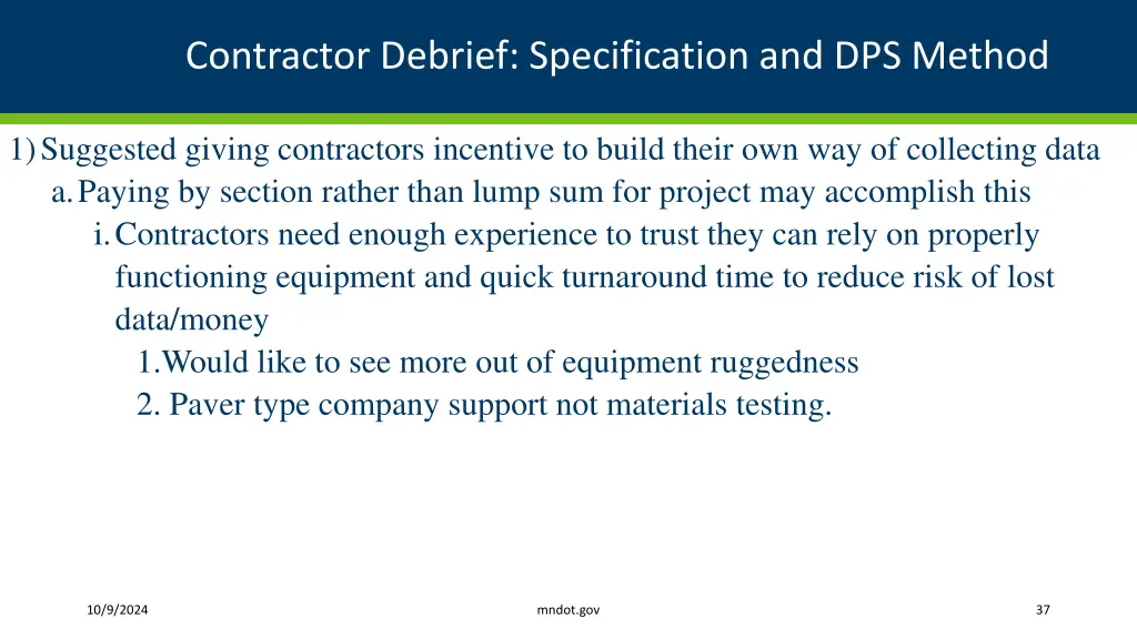 contractor debrief specification and dps method 11