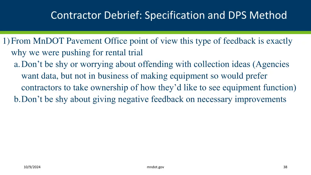 contractor debrief specification and dps method 12