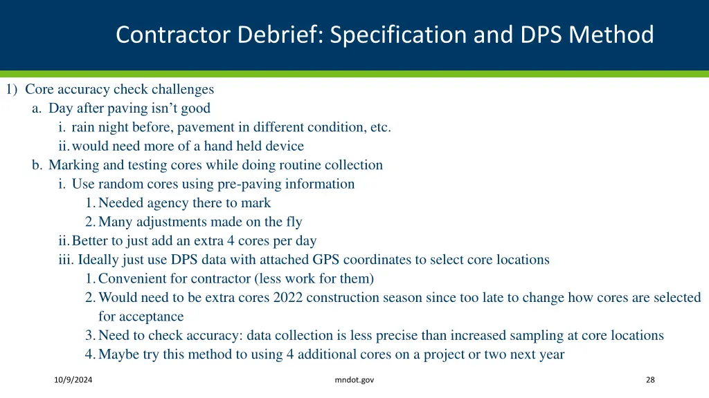 contractor debrief specification and dps method 2