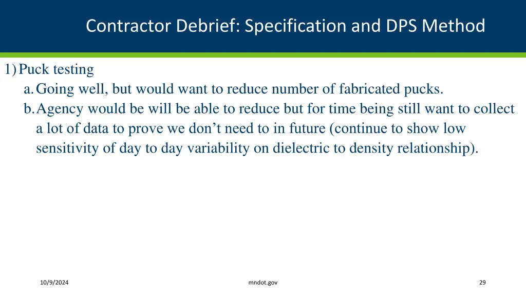 contractor debrief specification and dps method 3