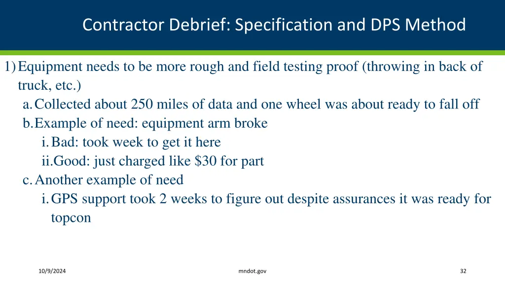 contractor debrief specification and dps method 6