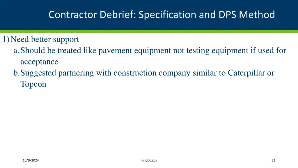 contractor debrief specification and dps method 7