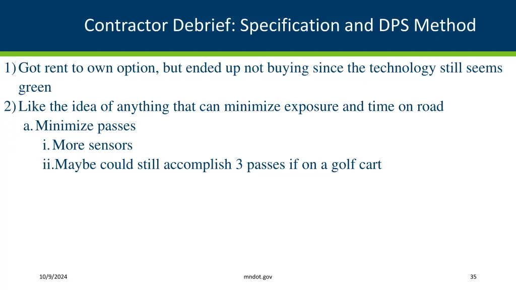 contractor debrief specification and dps method 9