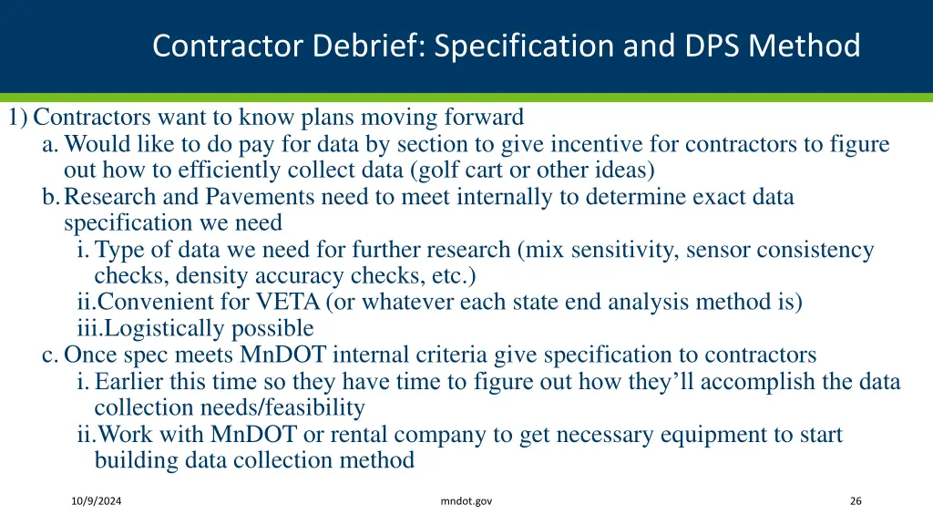 contractor debrief specification and dps method