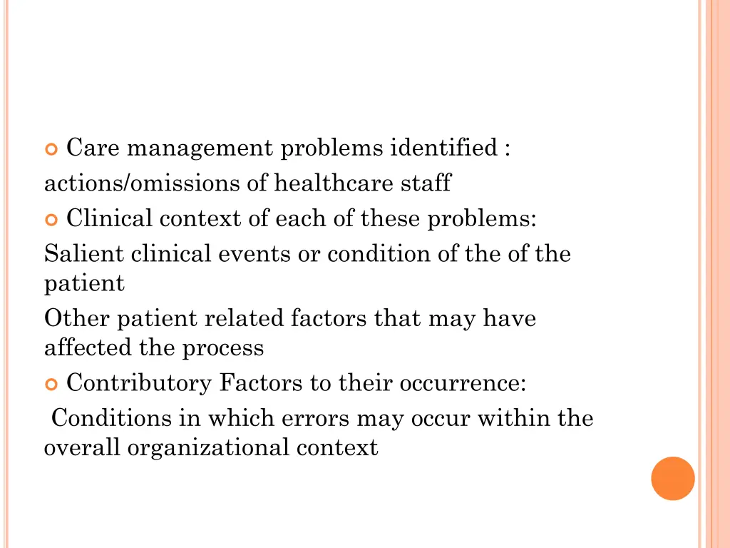 care management problems identified actions