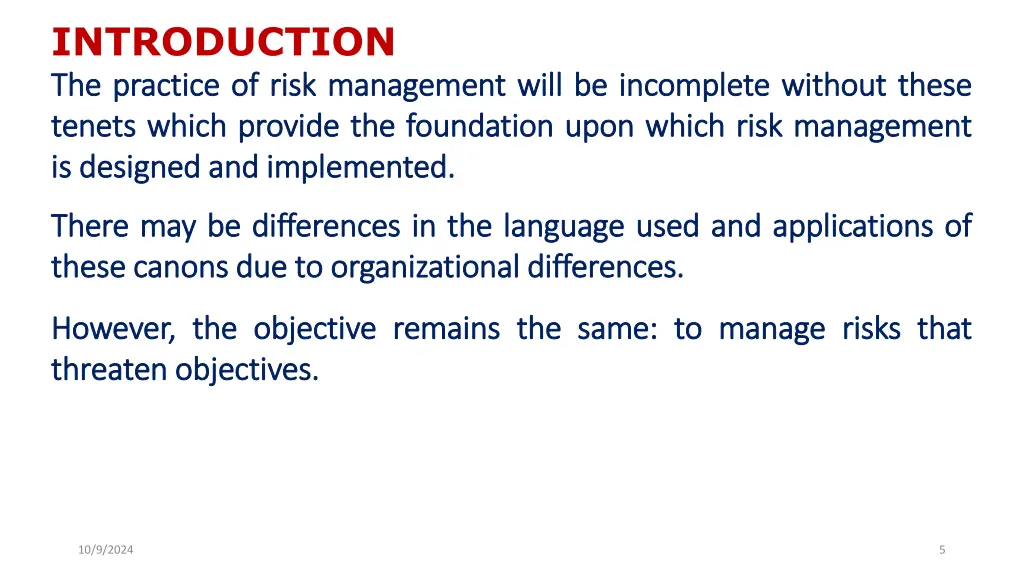 introduction the the practice practice of of risk