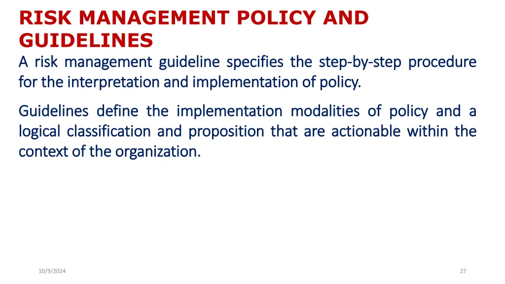 risk management policy and guidelines a a risk