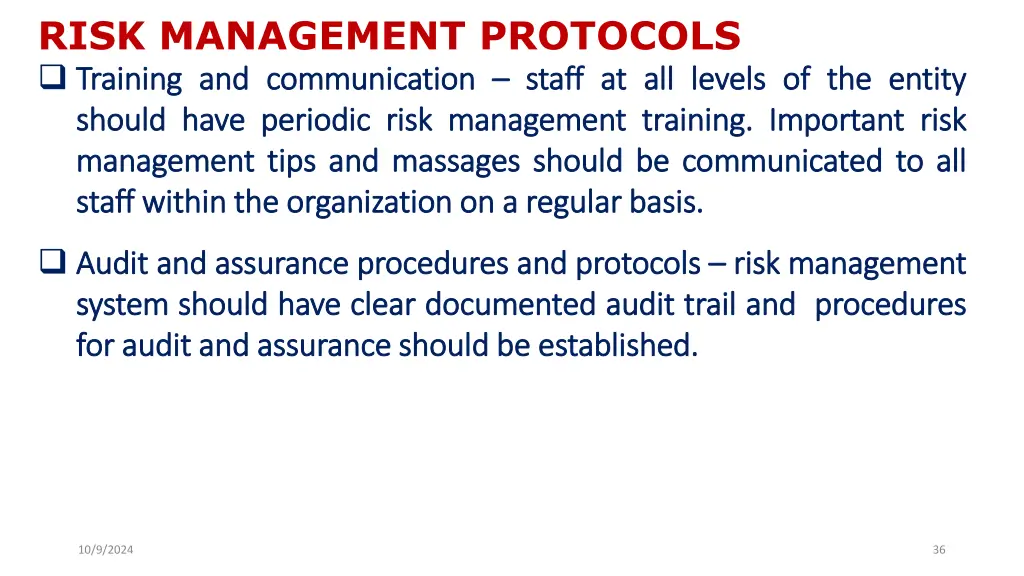 risk management protocols training training