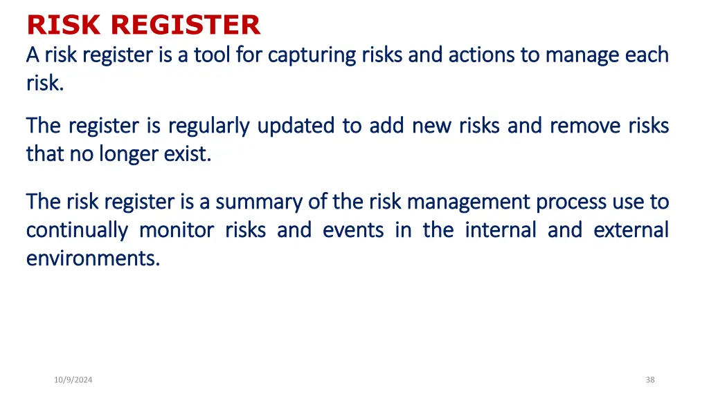 risk register a a risk risk register register