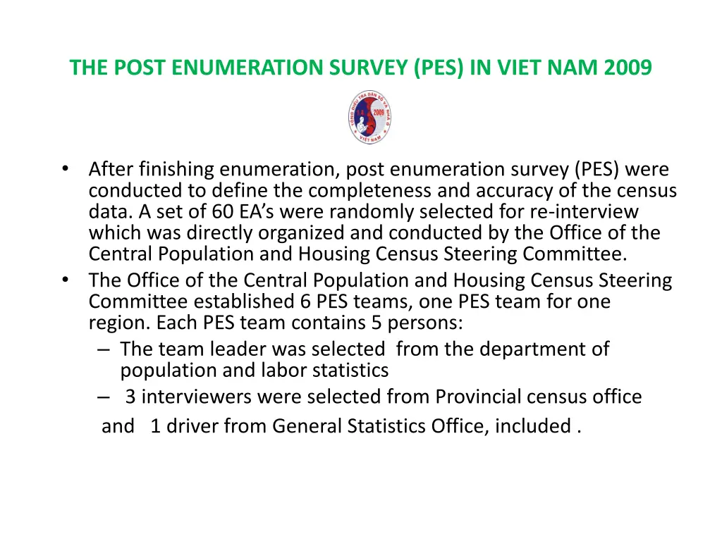 the post enumeration survey pes in viet nam 2009 1