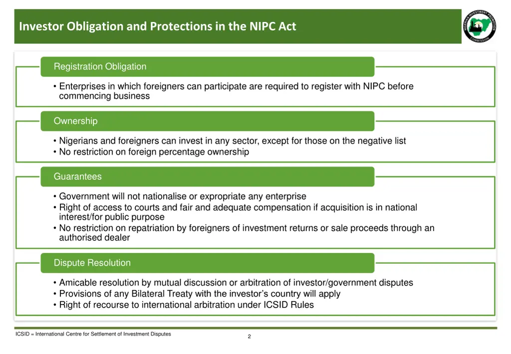 investor obligation and protections in the nipc