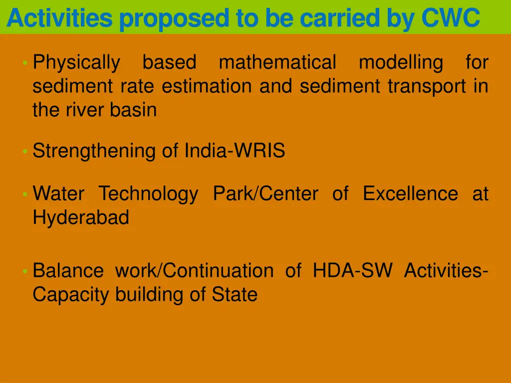 activities proposed to be carried by cwc 2