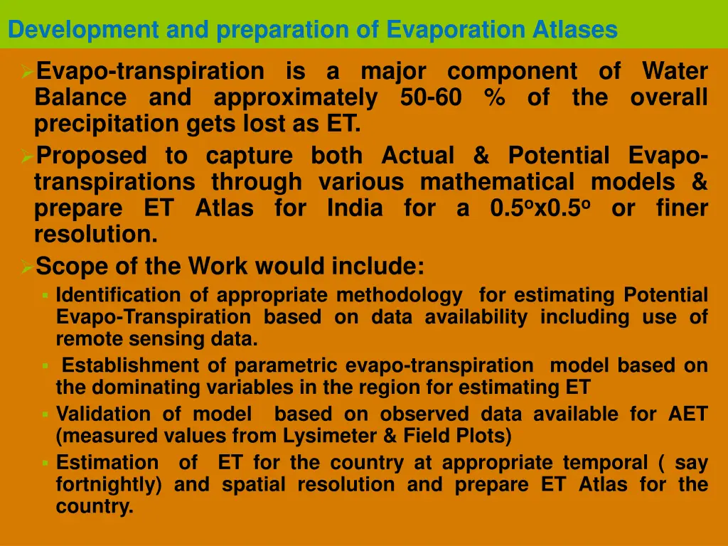 development and preparation of evaporation atlases