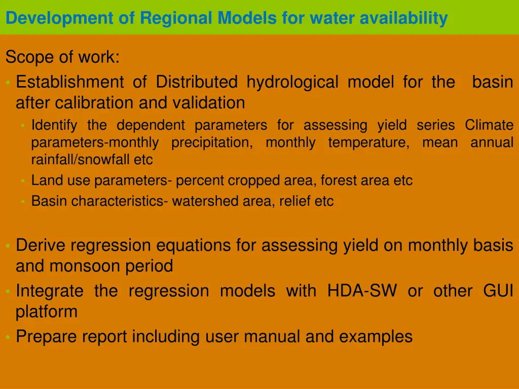 development of regional models for water 1