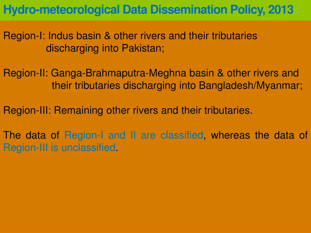 hydro meteorological data dissemination policy