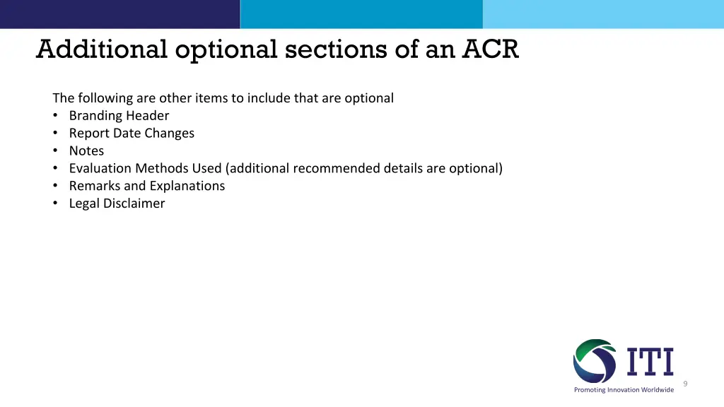 additional optional sections of an acr