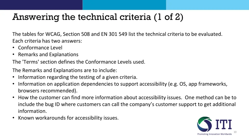 answering the technical criteria 1 of 2