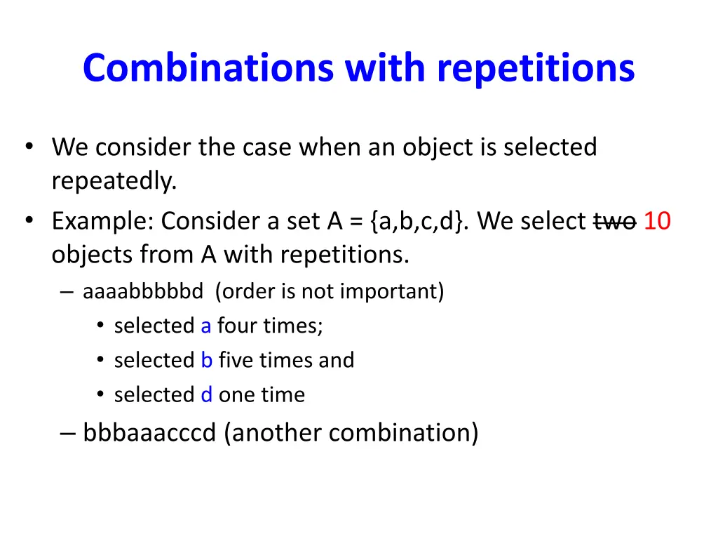 combinations with repetitions 2