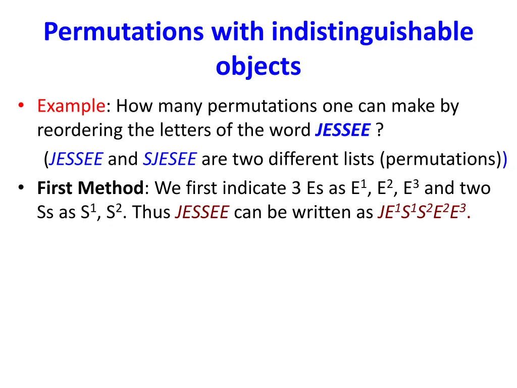 permutations with indistinguishable objects 1