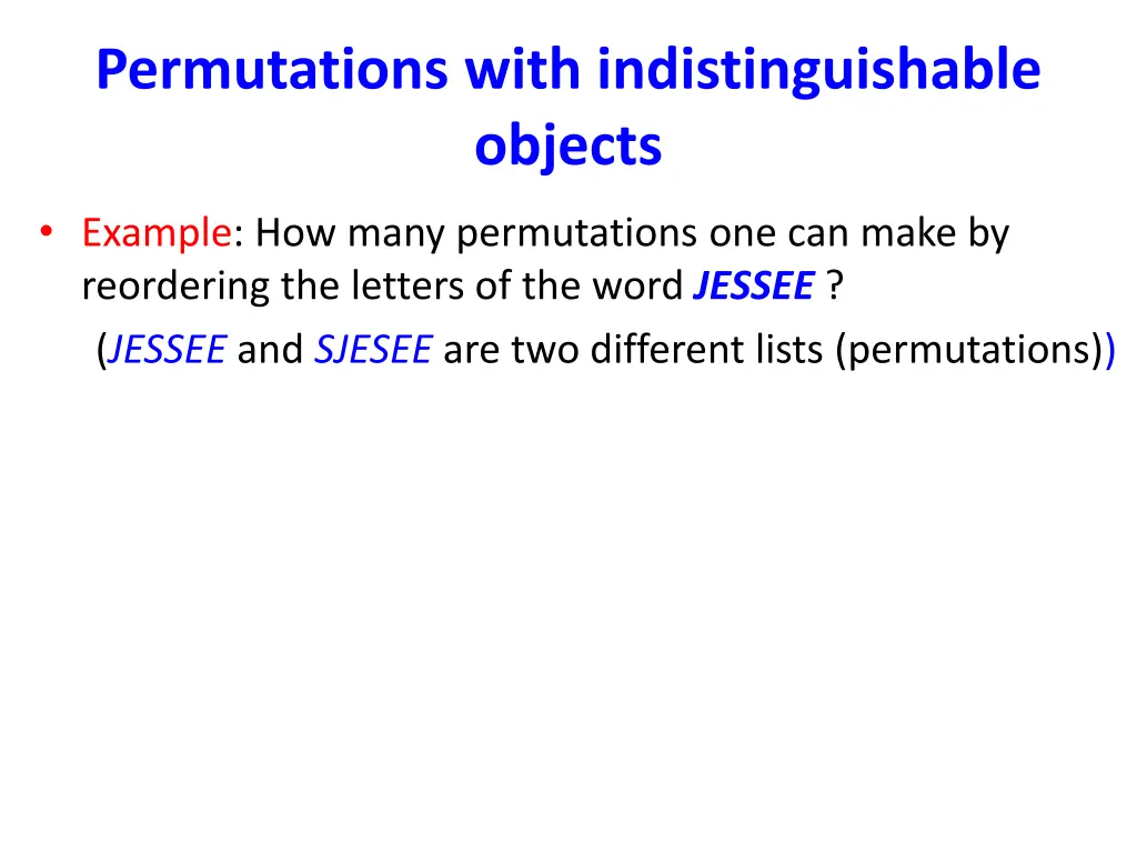 permutations with indistinguishable objects