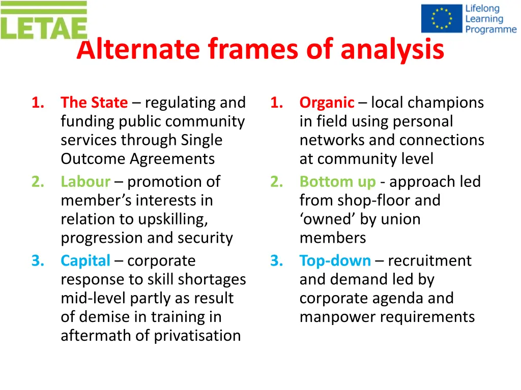 alternate frames of analysis