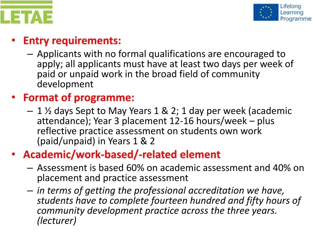 entry requirements applicants with no formal