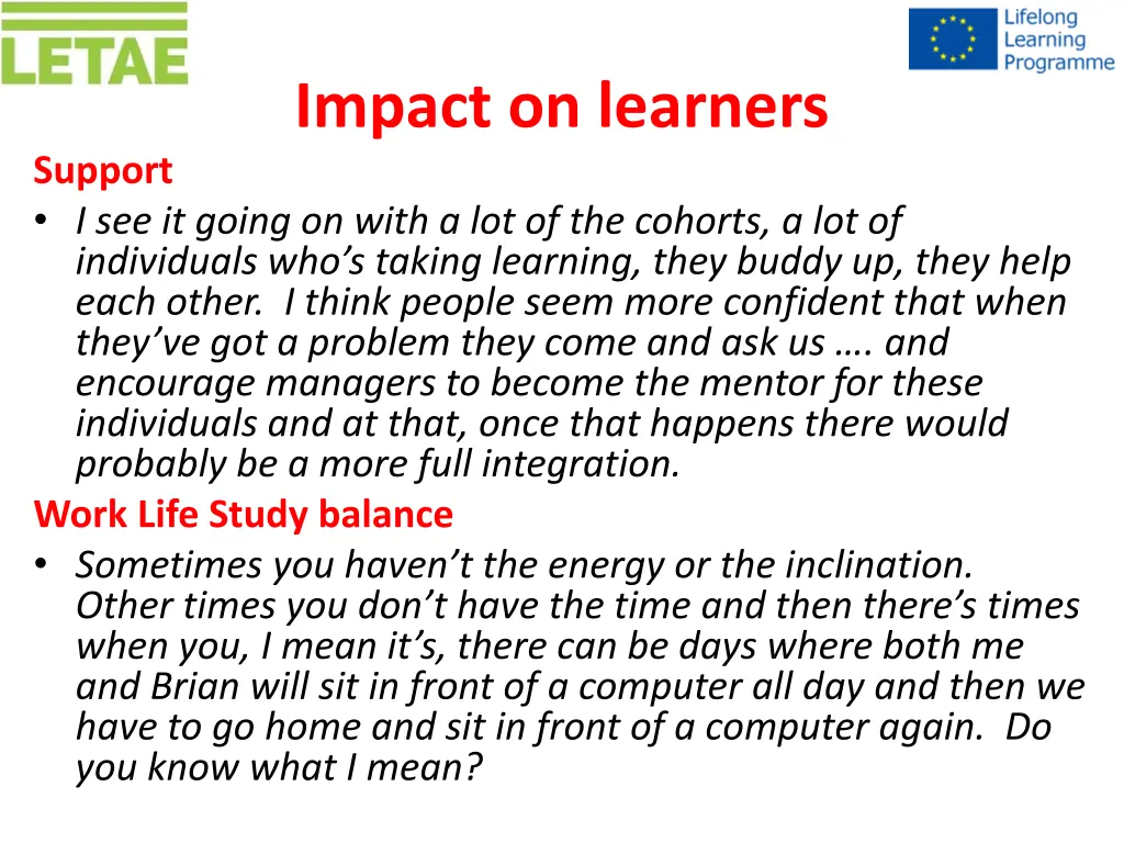 impact on learners 2