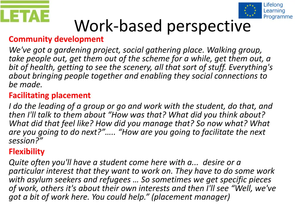 work based perspective community development