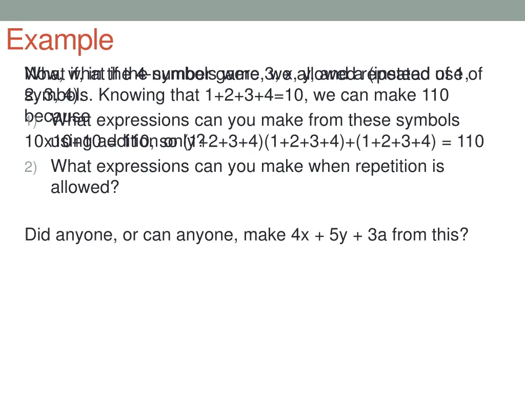 example what if in the 4 number game we allowed