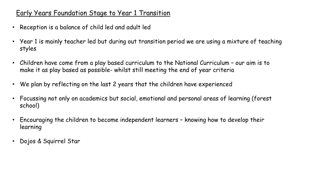 early years foundation stage to year 1 transition