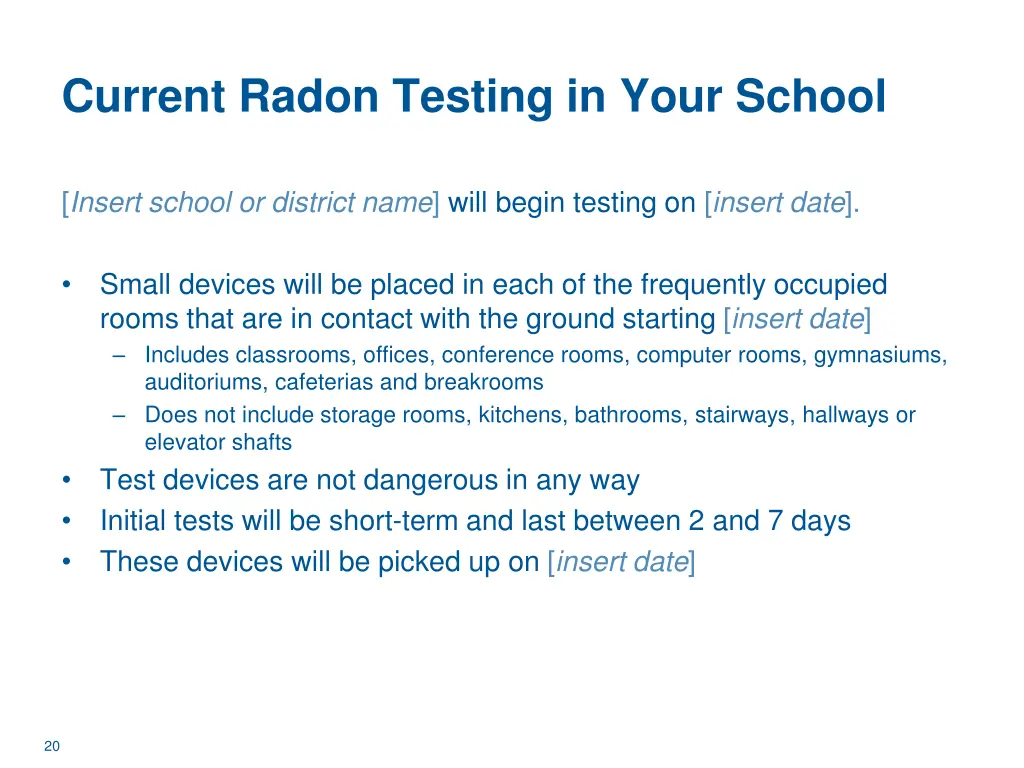 current radon testing in your school