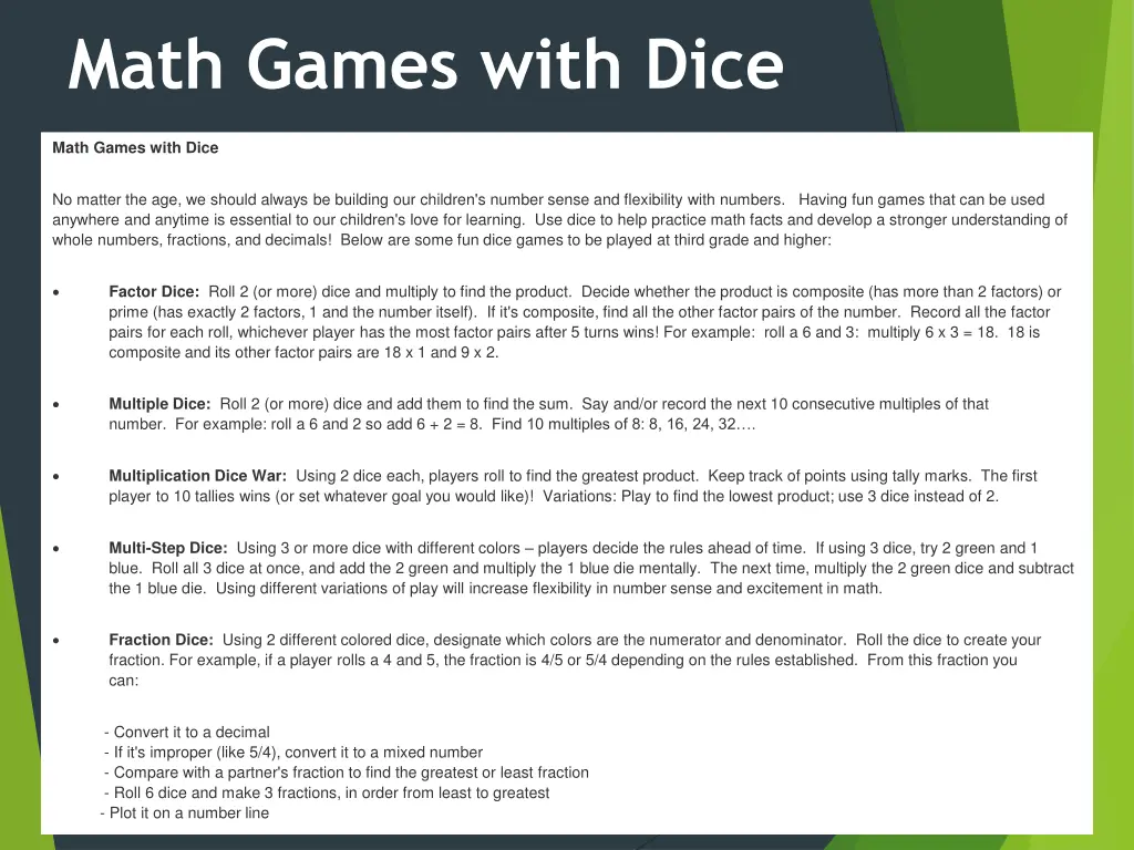 math games with dice