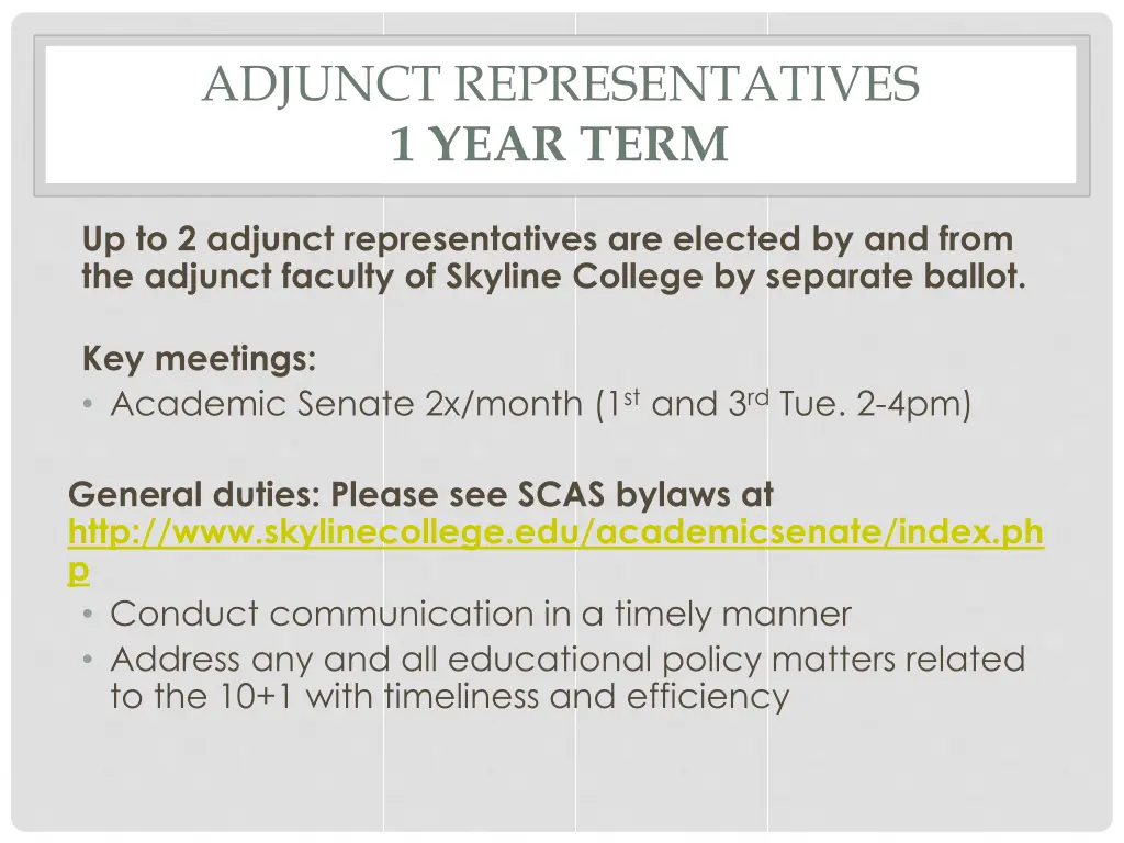 adjunct representatives 1 year term