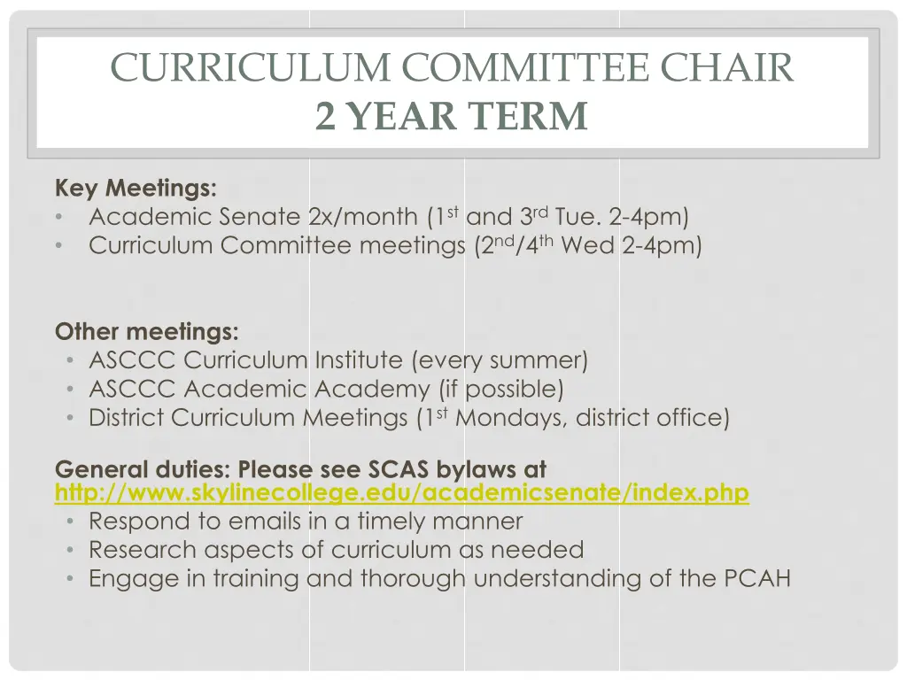 curriculum committee chair 2 year term